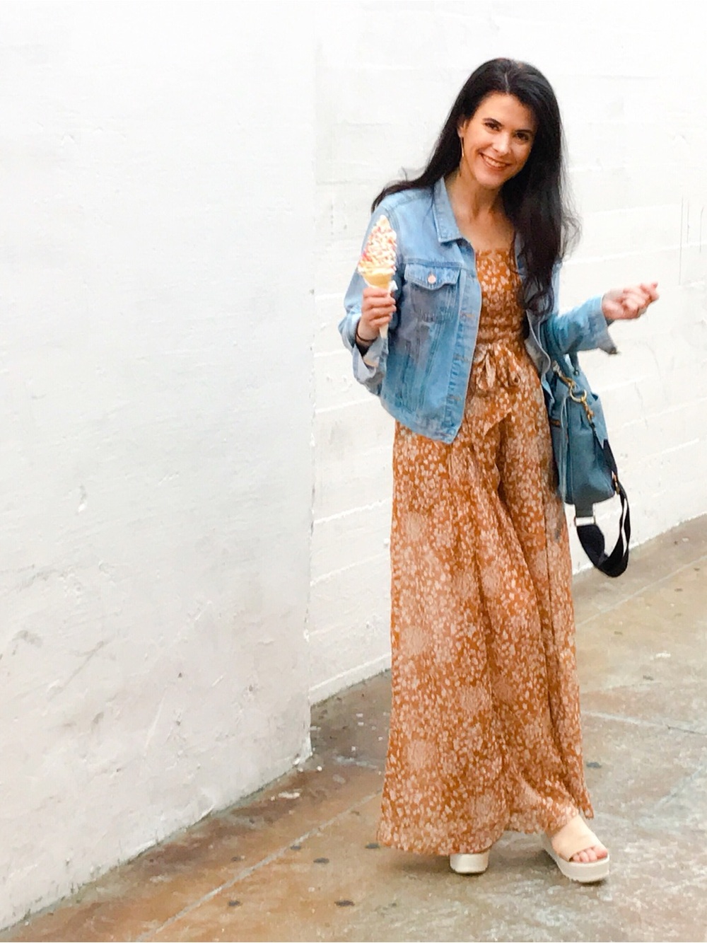 Boho Floral Matching Set Crop Top and Pants Dress Rust Brown